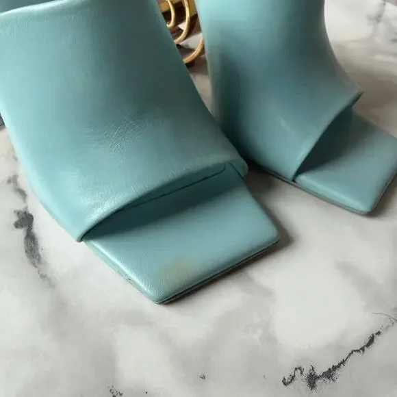 Cult Gaia Ira Light Blue Sculptural Spiral Heel Sandals Size 36.5 - Picture 7 of 10